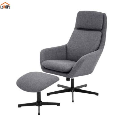 sillón relax giratorio gris con reposapiés tapizado en tela Bjorn