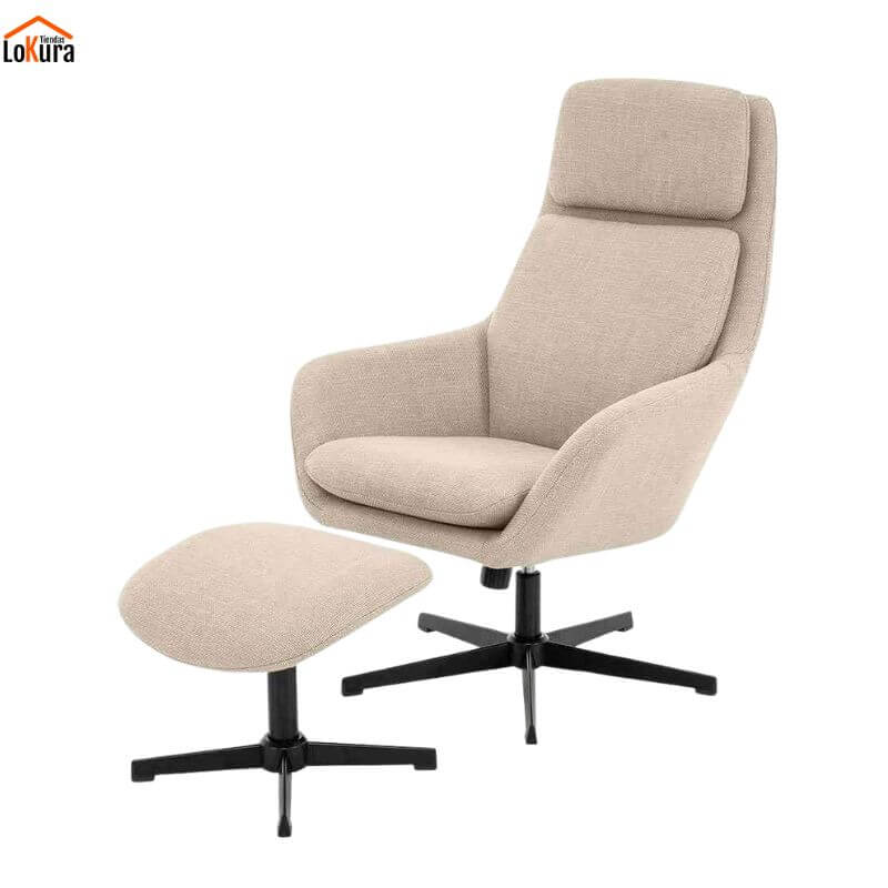 Sillón relax giratorio beige ergonómico con reposapiés y diseño moderno