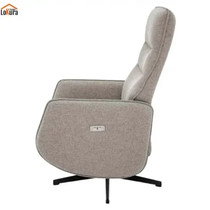 Vista lateral sillón relax Lagoda con control eléctrico y base giratoria metálica – Tienda Lokura Canarias