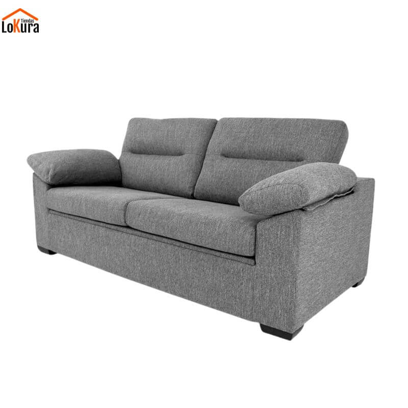 Sofá cama apertura italiana gris visto en ángulo, tapizado moderno y acolchado