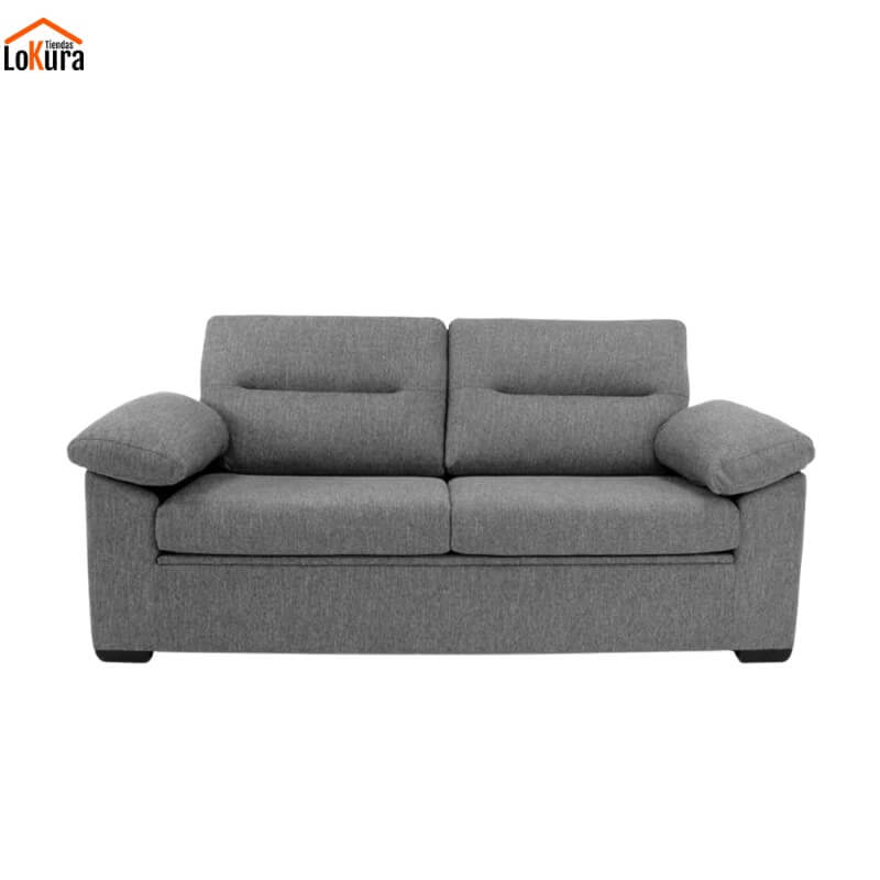 Sofá cama apertura italiana gris de 2 plazas, cerrado y visto de frente de L 200 x F 97 x Al 93 cm