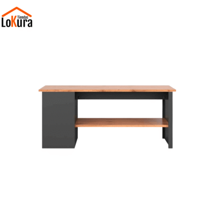Mesa de centro con estante Normandia en acabado taho y antracita vista frontal