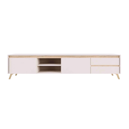 Mueble para tv 2 metros Longue con 2 puertas, 2 huecos y 2 cajones en color cashmere-cambrian, vista frontal