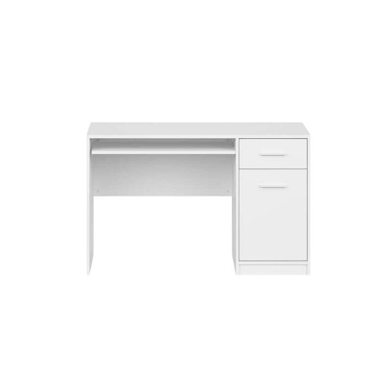 Vista frontal de mesa estudio con cajonera Nepo blanca de 120 cm, diseño moderno y funcional