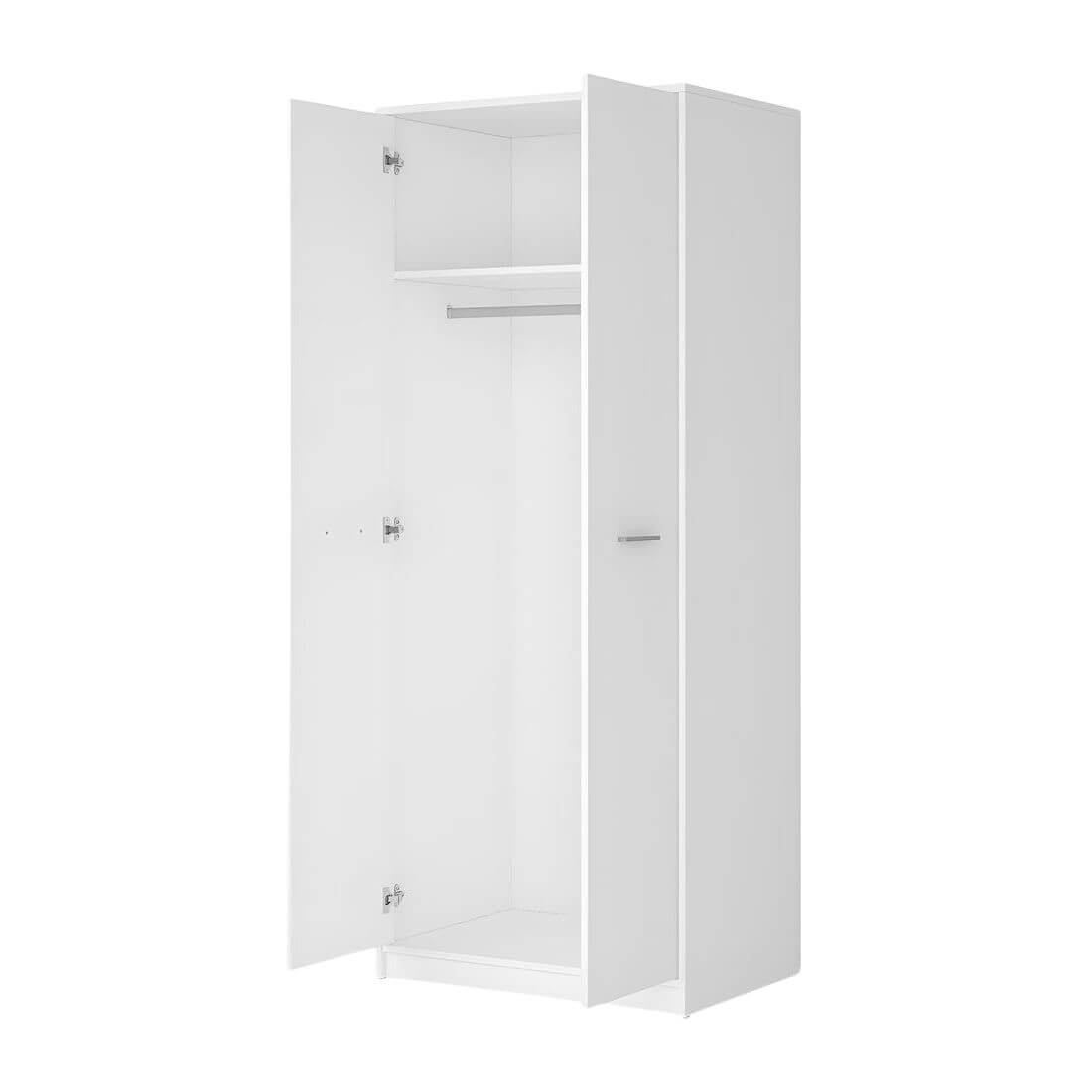 Interior del ropero de 80 cm de ancho blanco NEPO con barra para colgar y balda superior
