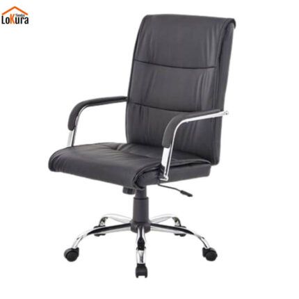 Silla de oficina ergonómica negra con ruedas y respaldo alto ideal para teletrabajo en Canarias
