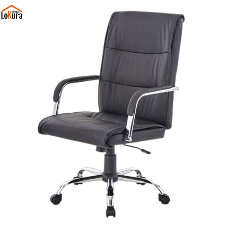 Silla de oficina ergonómica negra con ruedas y respaldo alto ideal para teletrabajo en Canarias