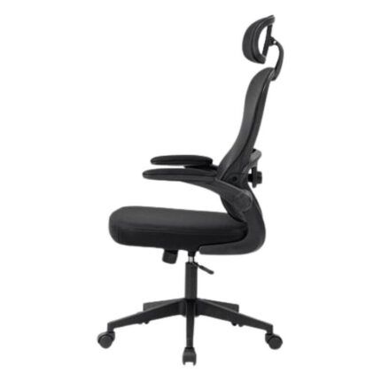 Vista lateral de la silla con respaldo de malla OFI2100 negra ergonómica para oficina en Canarias