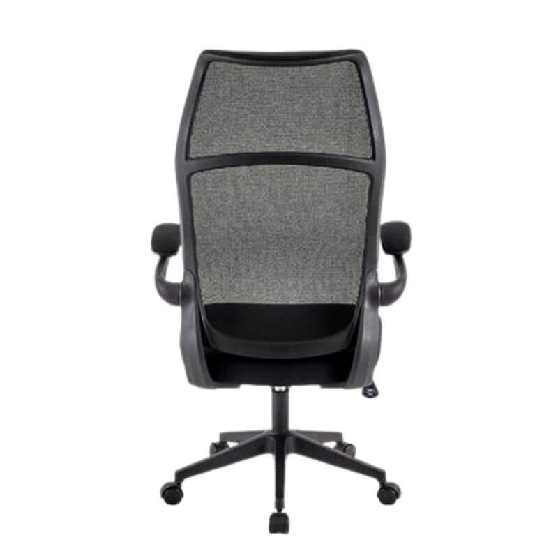 Vista trasera de la silla con respaldo de malla OFI2100 negra, ideal para oficinas en Canarias