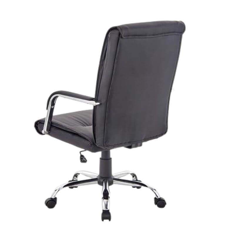 silla de oficina ergonómica negra con ruedas vista trasera en ángulo, modelo OFI2300