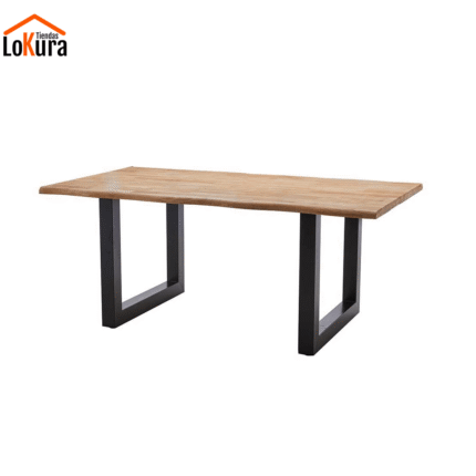 Mesa comedor metal y madera Ondas con tapa cambrian y patas negras – estilo industrial para 4 personas