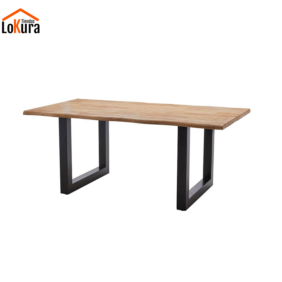 Mesa comedor metal y madera Ondas con tapa cambrian y patas negras – estilo industrial para 4 personas