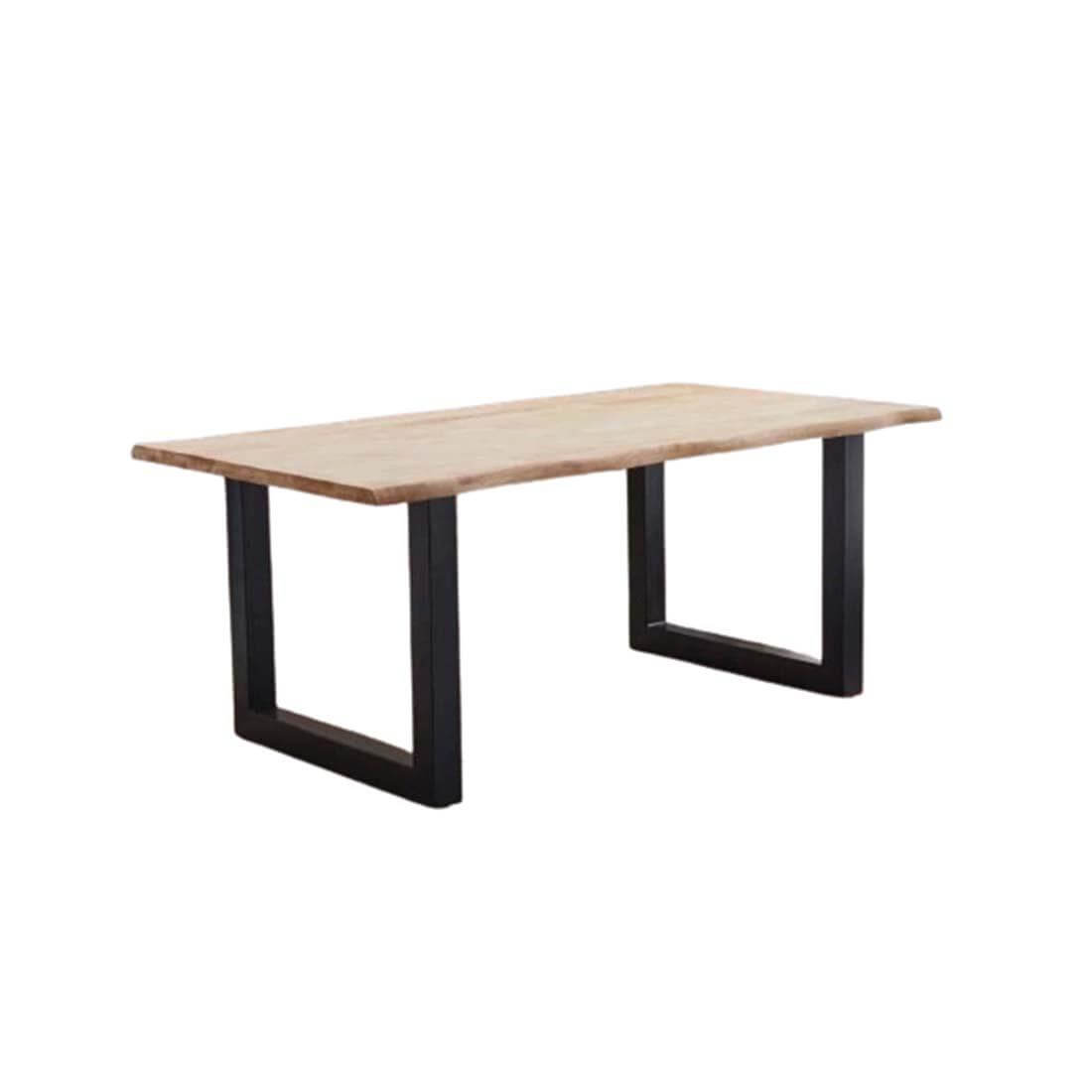 Vista lateral de la mesa rectangular para comedor Kiev en estilo industrial con madera roble y patas negras