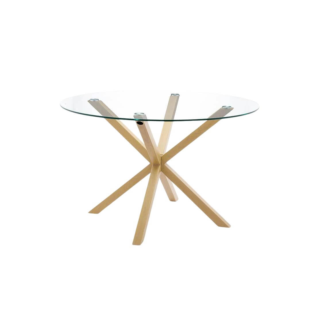 Mesa de comedor redonda de cristal de 110 cm con patas metálicas color cambrian