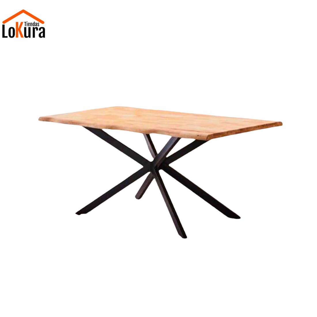 Mesa de comedor patas cruzadas Praga en roble y metal negro