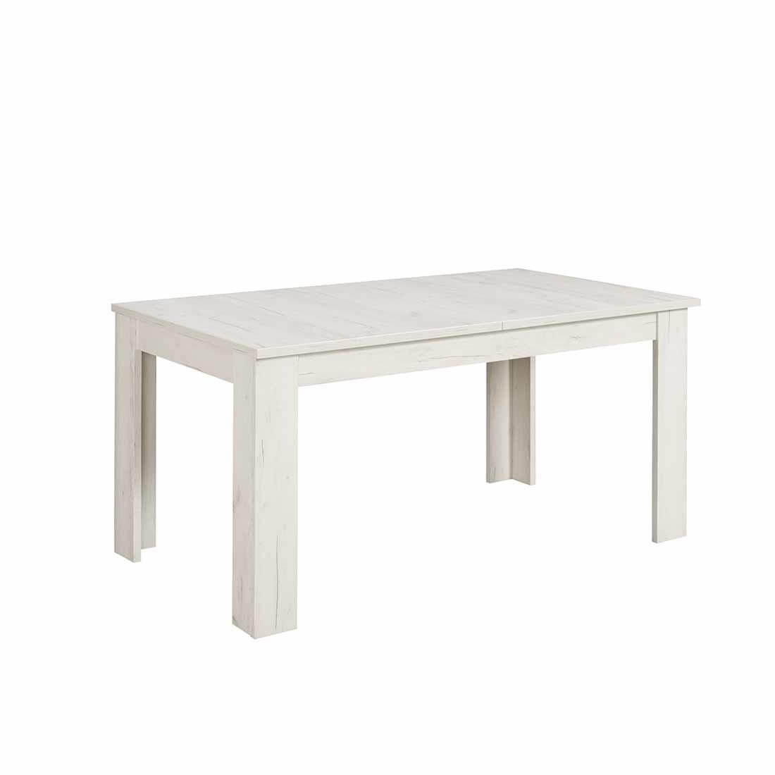 Vista lateral de la mesa rectangular de madera extensible Oscar en blanco Ártico