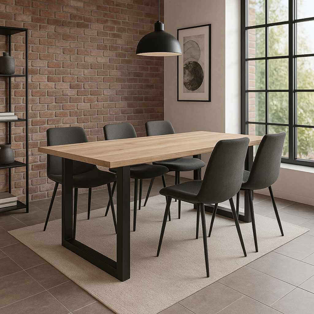 Mesa rectangular para comedor Kiev de madera roble con patas negras en estilo industrial