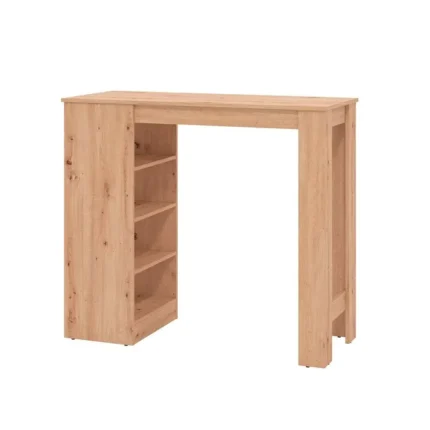 Mesa tipo barra de madera clara Valence con estantes para cocinas modernas en Canarias
