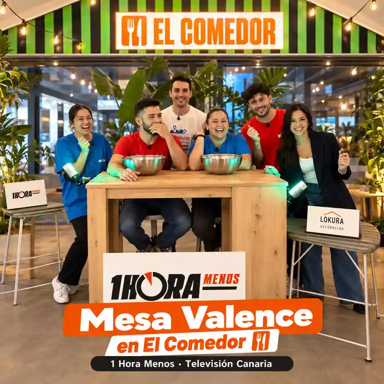 Mesa Valence roble en el programa 1 Hora Menos de Televisión Canaria