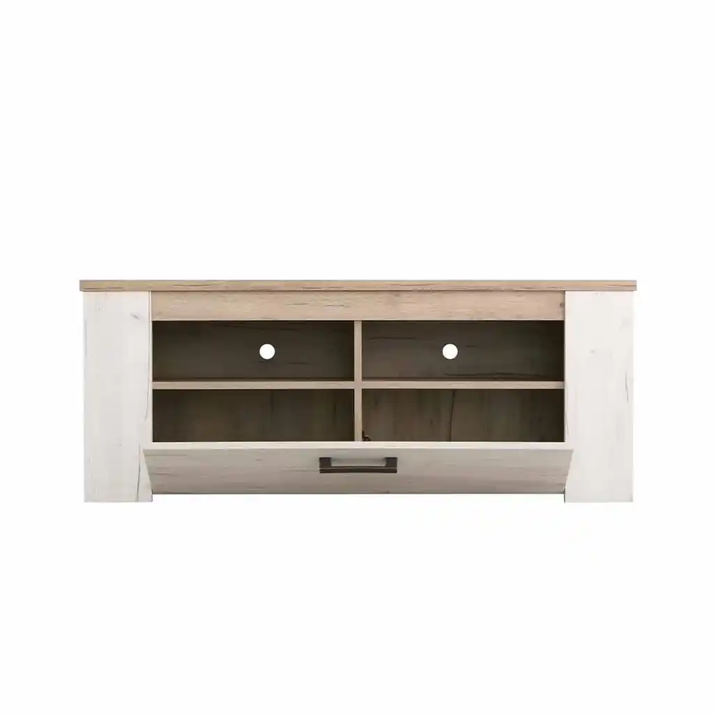Mueble TV 120 cm madera Kent abierto con compartimentos funcionales