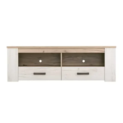 Mueble TV de 150 cm Kent en madera artisan y ártico con cajones y huecos para almacenaje