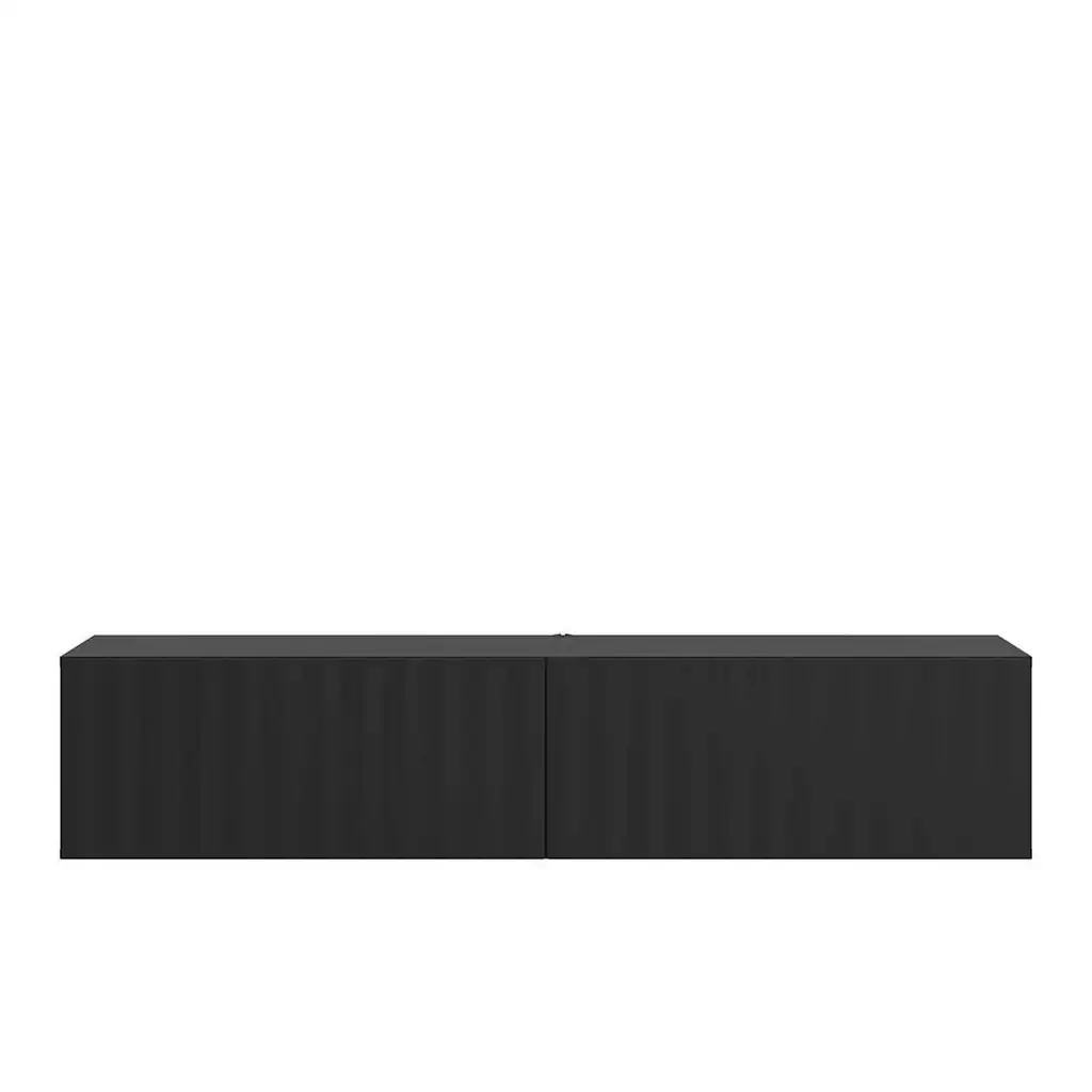 Mueble TV suspendido madera negro Antibes en salón moderno con estilo minimalista en Canarias