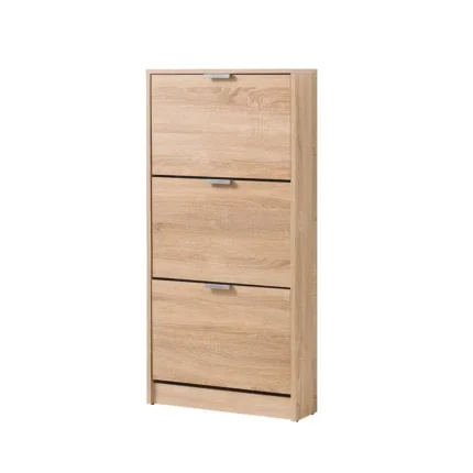 zapatero estrecho madera roble con 3 trampones vista lateral