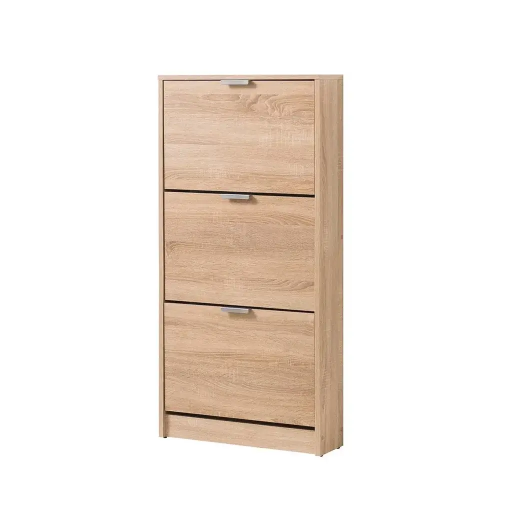 zapatero estrecho madera roble con 3 trampones vista lateral