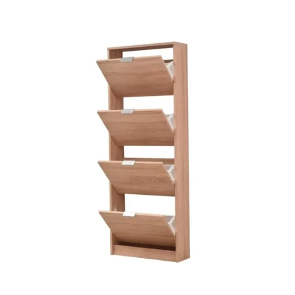 Zapatero vertical de madera roble con trampones abiertos para organizar calzado