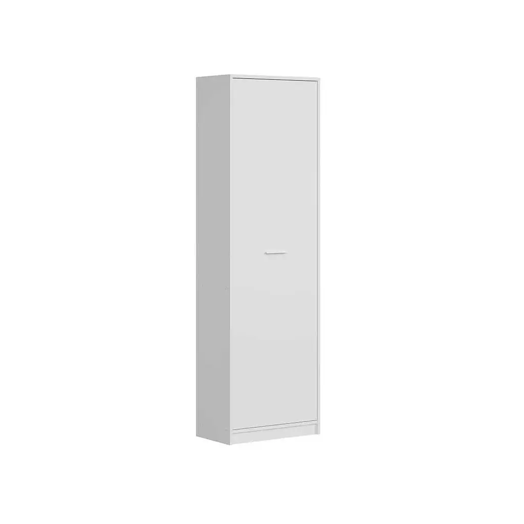 Armario blanco 60 cm ancho Nepo, 1 puerta, vista en perspectiva, diseño compacto para dormitorio