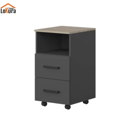 Cajonera con ruedas oficina New Office cambrian/antracita, 2 cajones y 1 hueco, formato compacto 40×45×74 cm.