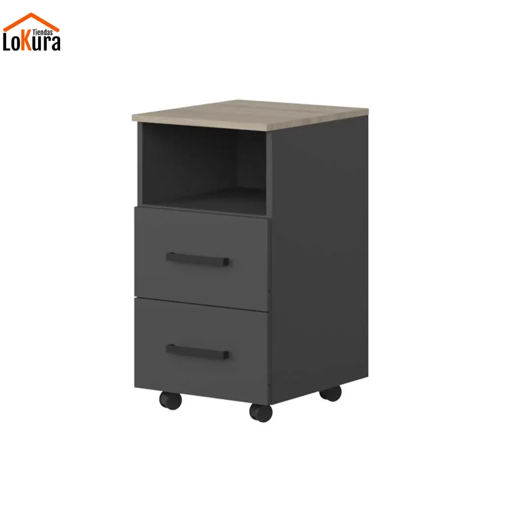 Cajonera con ruedas oficina New Office cambrian/antracita, 2 cajones y 1 hueco, formato compacto 40×45×74 cm.