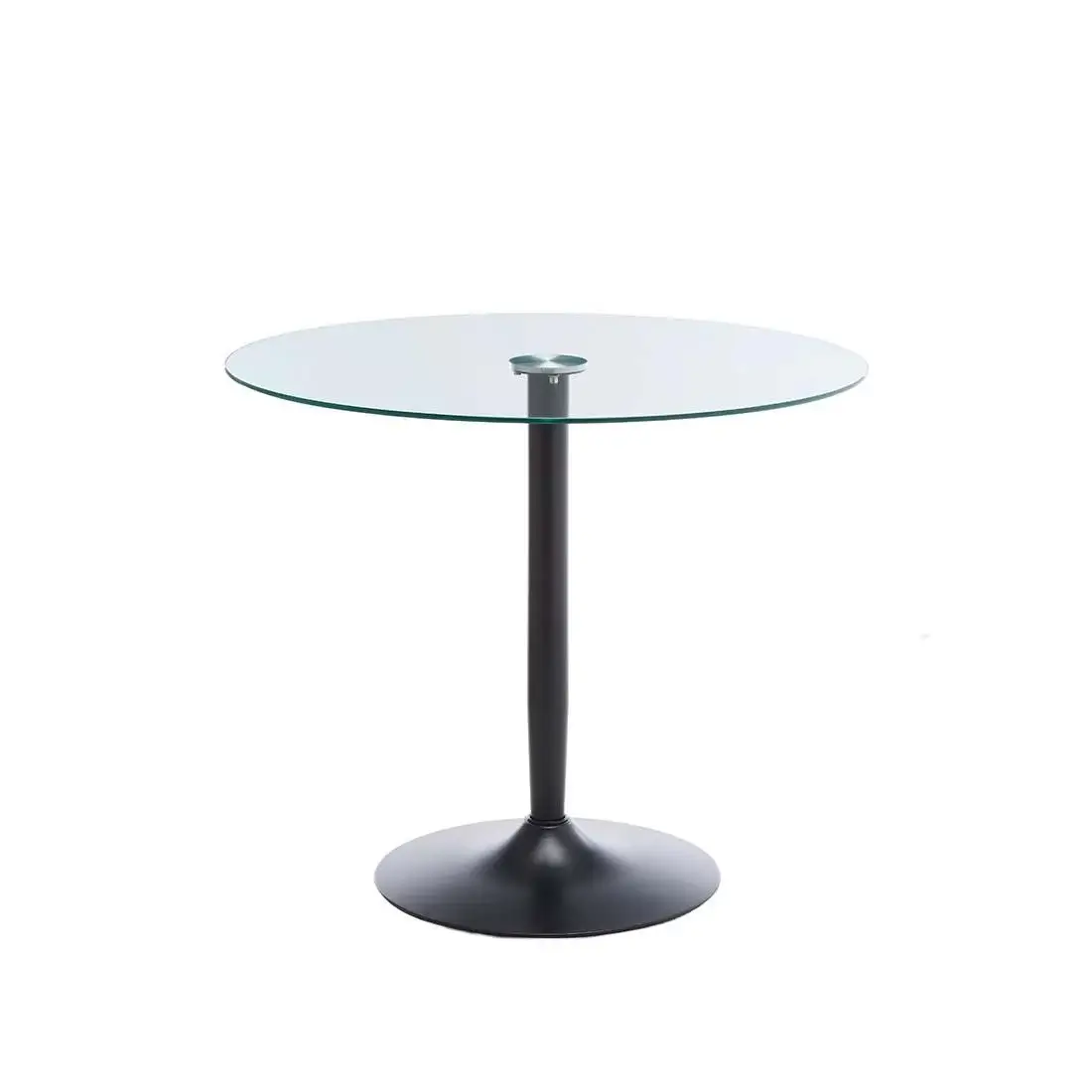 Mesa comedor pie central Ikon 90 cm, cristal templado y base de pie central en color negro