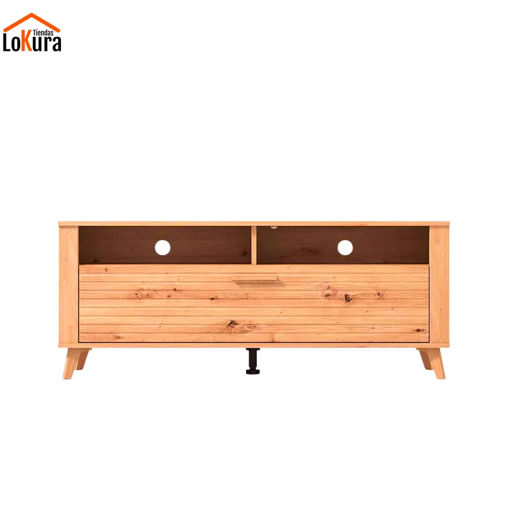 Mueble TV color madera natural Redon con puerta abatible y diseño moderno, ideal para salones