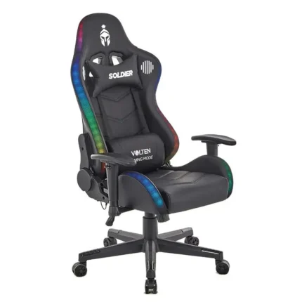 Silla con luces gamer negra RGB Soldier Volten en Canarias, ajuste de altura y diseño robusto