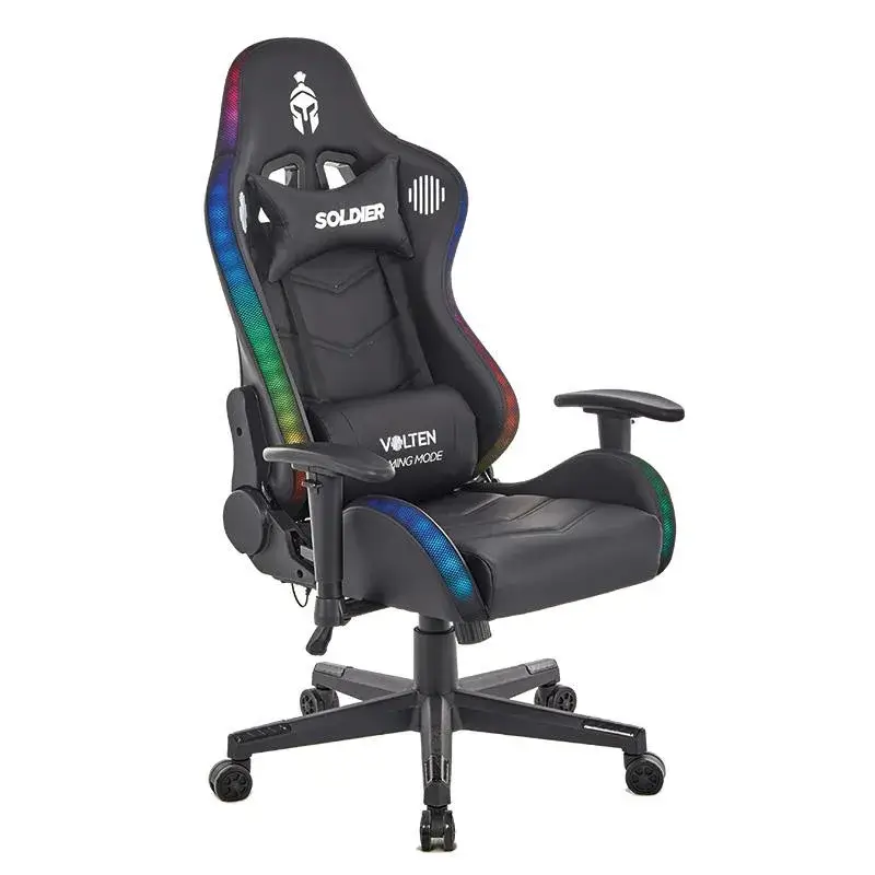 Silla con luces gamer negra RGB Soldier Volten en Canarias, ajuste de altura y diseño robusto