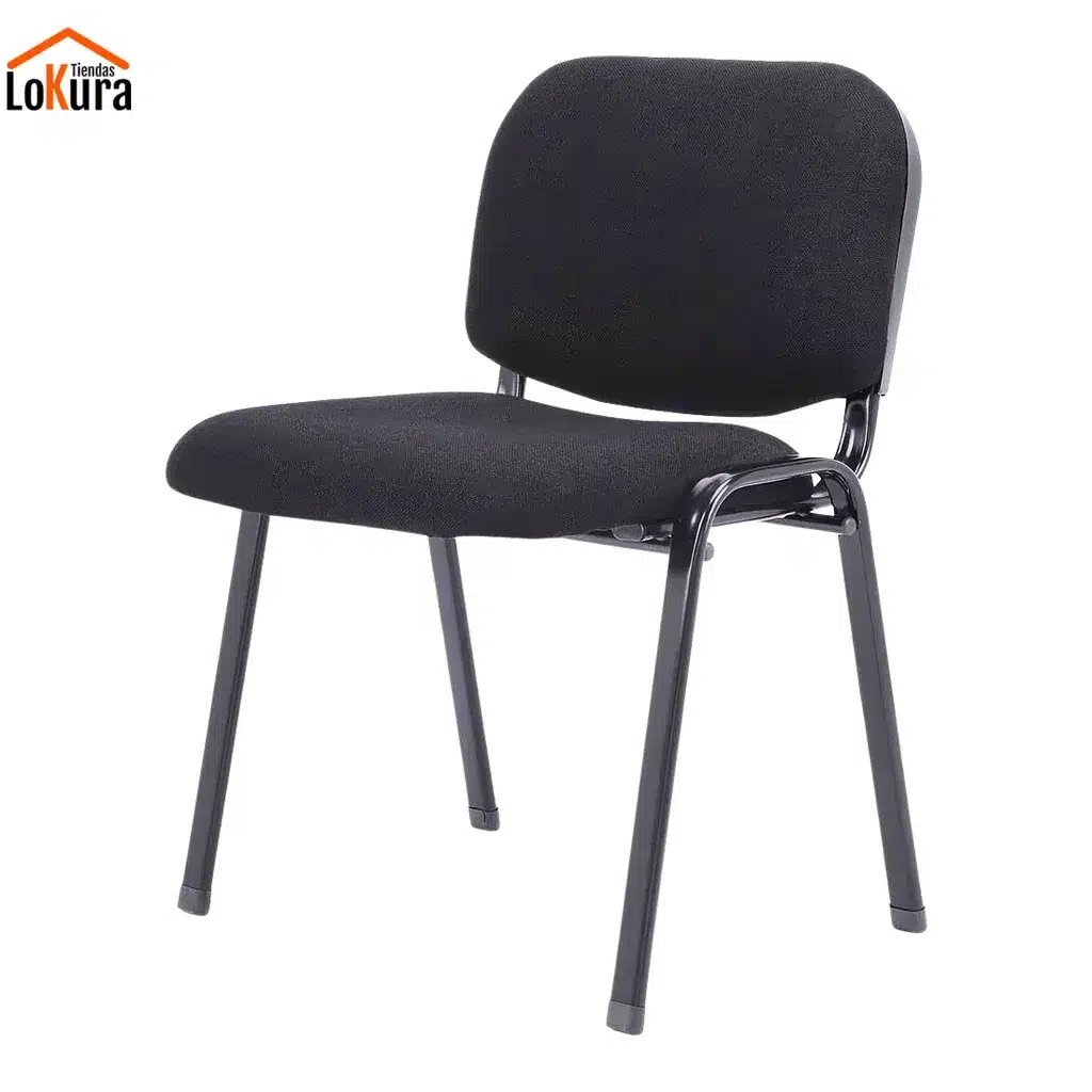 Silla confidente negra Estocolmo con estructura metálica y tapizado acolchado en negro