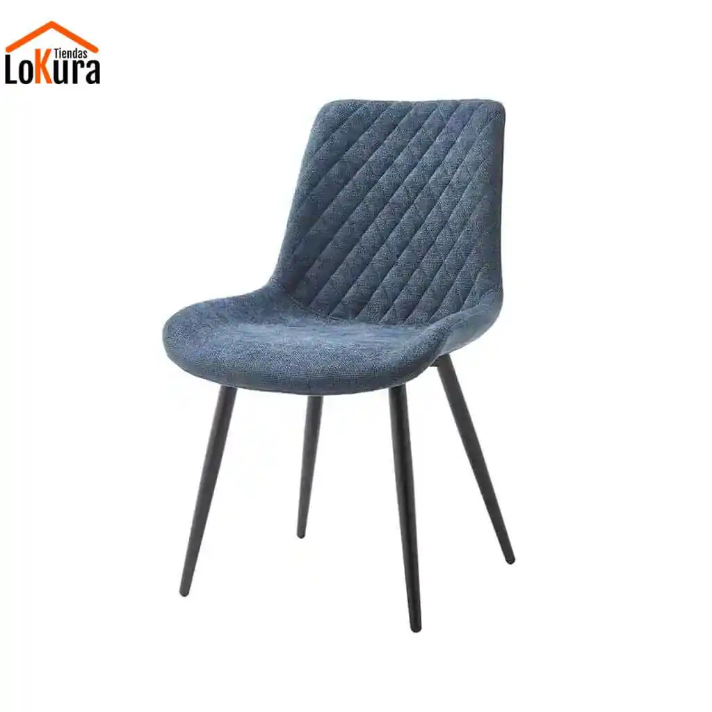 Silla de comedor tapizadas en tela Blair con respaldo ergonómico y patas metálicas negras, disponible en varios colores.