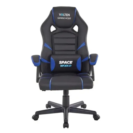 Vista frontal de la silla oficina gaming SPACE WORLD Volten en color negro y azul