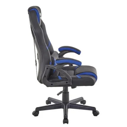 Vista lateral de la silla oficina gaming SPACE WORLD Volten en color negro y azul.