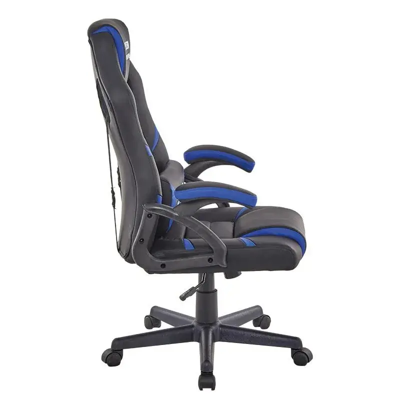 Vista lateral de la silla oficina gaming SPACE WORLD Volten en color negro y azul.