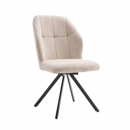 Silla de comedor giratoria beige arena con tapizado texturizado y patas de metal negro