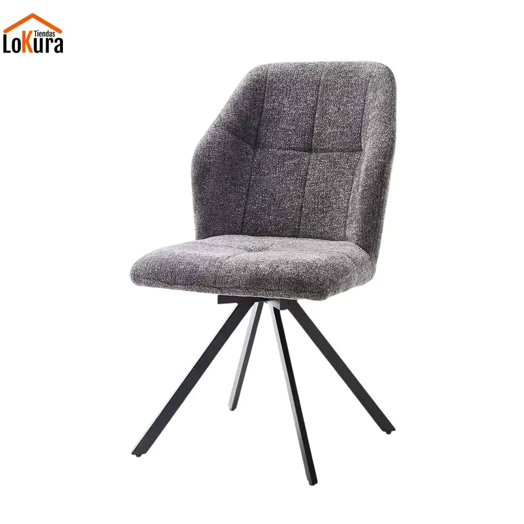 Silla de comedor giratoria gris carbón con respaldo ergonómico y base metálica negra piramidal