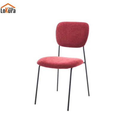 Sillas de tela comedor color granate con patas metálicas negras y diseño moderno