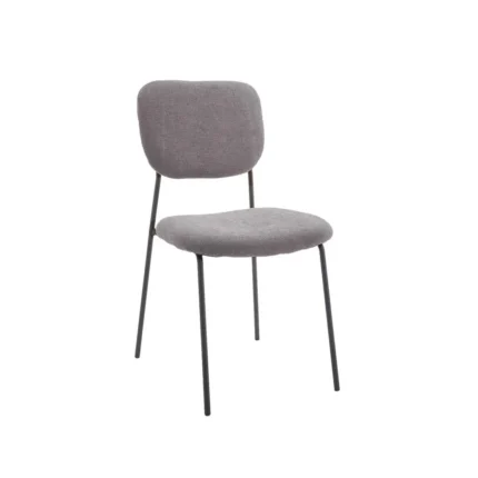 Sillas de tela comedor gris claro con diseño neutro y patas metálicas resistentes