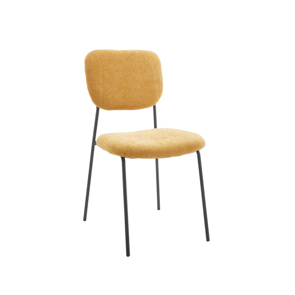 Sillas de tela comedor mostaza con patas negras, diseño vibrante y tapizado cómodo