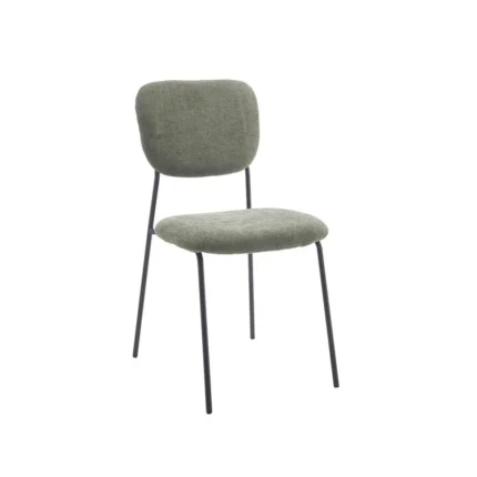 Sillas de tela comedor verde con patas de metal negro, ideal para ambientes frescos
