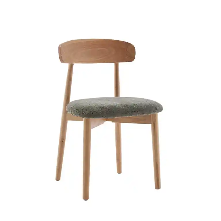 Silla de madera y tela Carles verde – diseño moderno y natural para comedor en Canarias