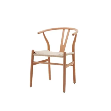 silla madera respaldo curvo Sennit con asiento de cuerda trenzada y estructura de madera natural
