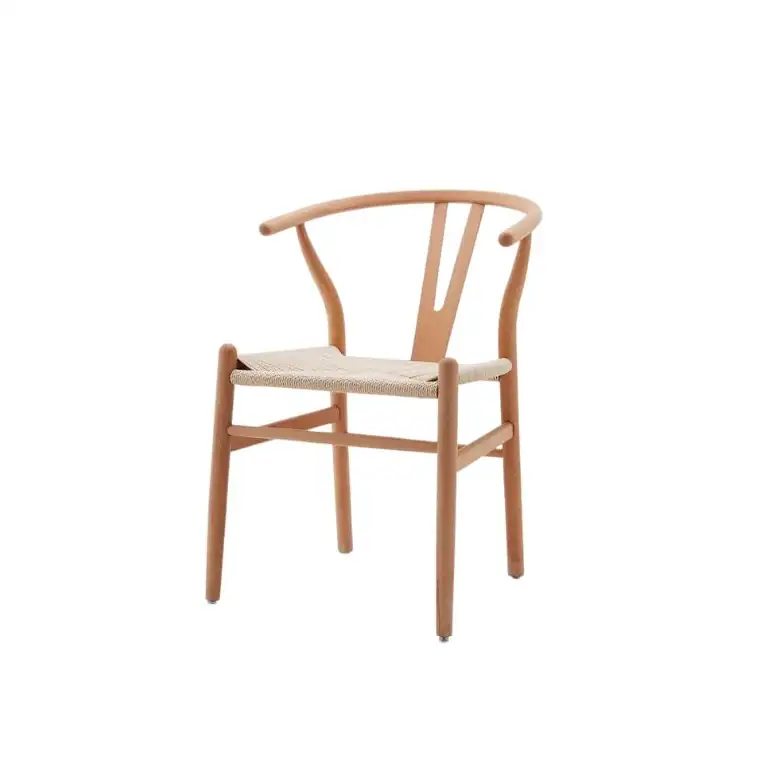 silla madera respaldo curvo Sennit con asiento de cuerda trenzada y estructura de madera natural